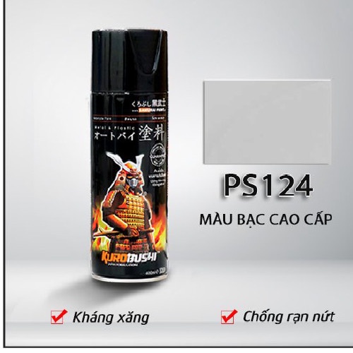 COMBO Sơn Samurai màu PS124 gồm 3 chai đủ quy trình độ bền cao (Lót 2K04 – màu bạc PS124 - Bóng 2K01)