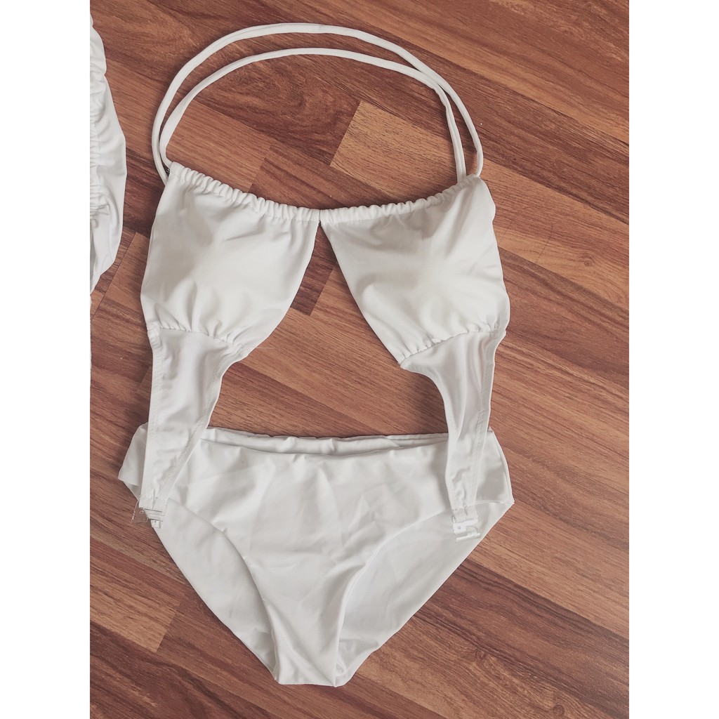Bikini, Đồ Bơi Đi Biển Hai Mảnh Set 3 Món Quây Trắng Rút Dây Bên Hông Secxy ODERI BM-115