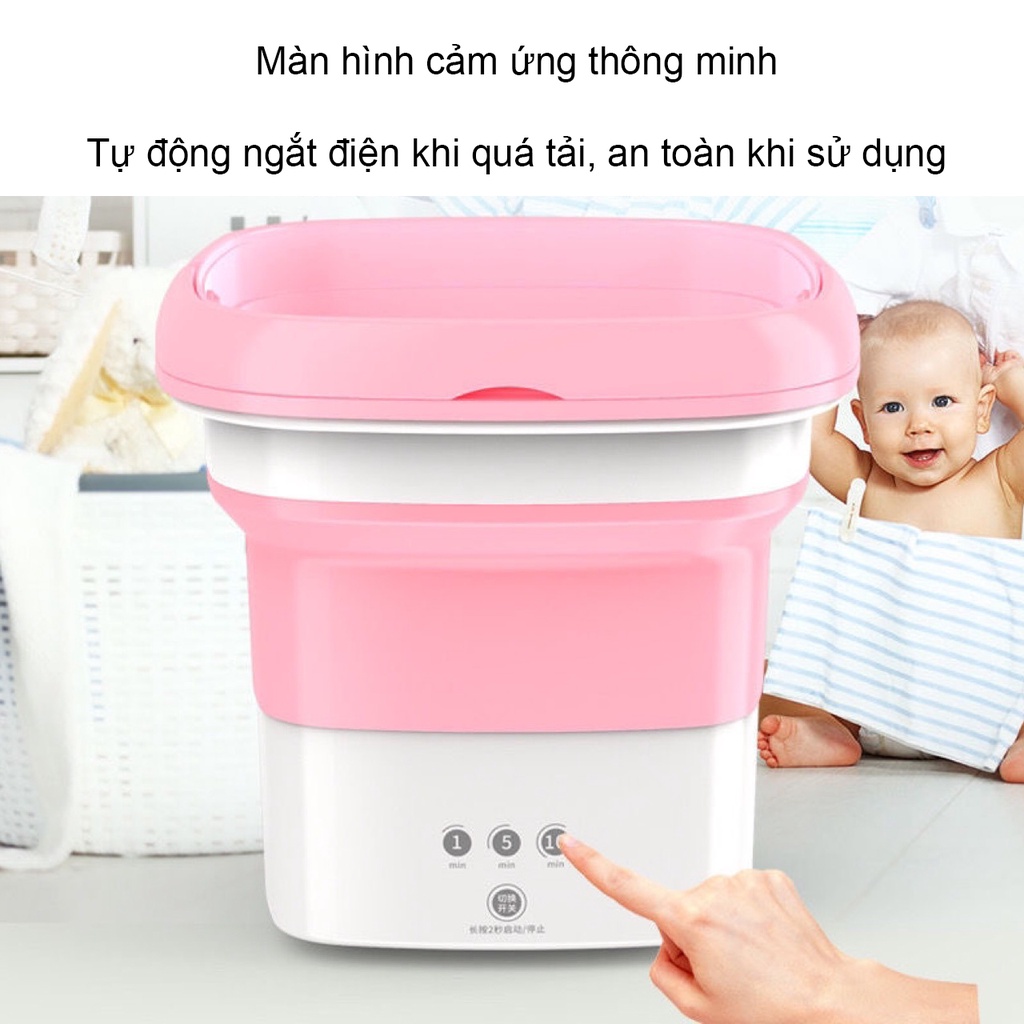 Máy giặt Mini gấp gọn di động, Máy giặt 3kg giặt sạch bụi bẩn đồ cá nhân, vắt khô, khử khuẩn bằng UV công nghệ Blue Ag