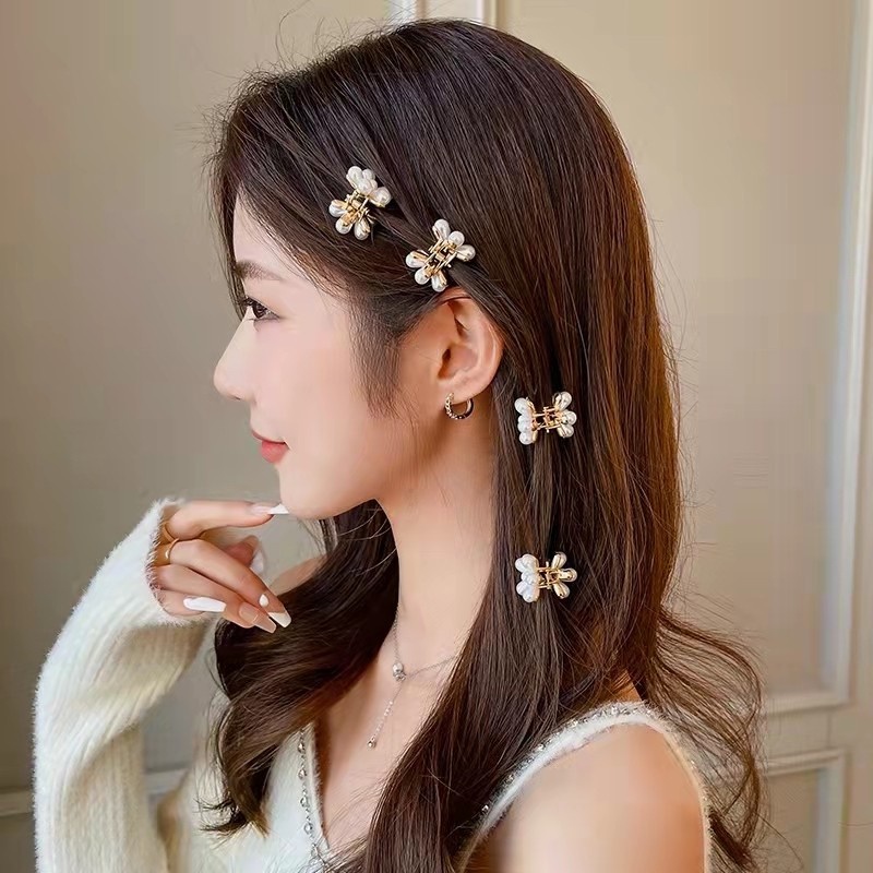 Kẹp Tóc Hoa Cúc Nhỏ Đính Ngọc Trai Phong Cách Retro Pháp