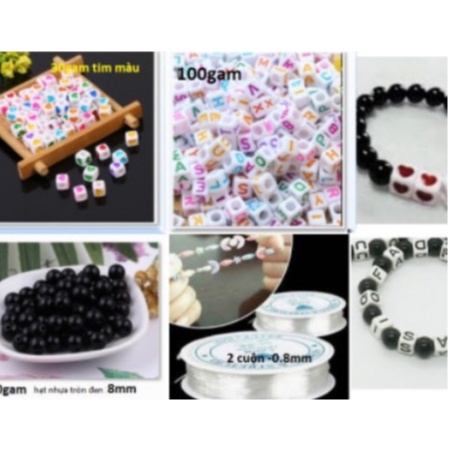 bộ kít 230gam hạt chữ nhựa, dây thun làm 20 vòng tay