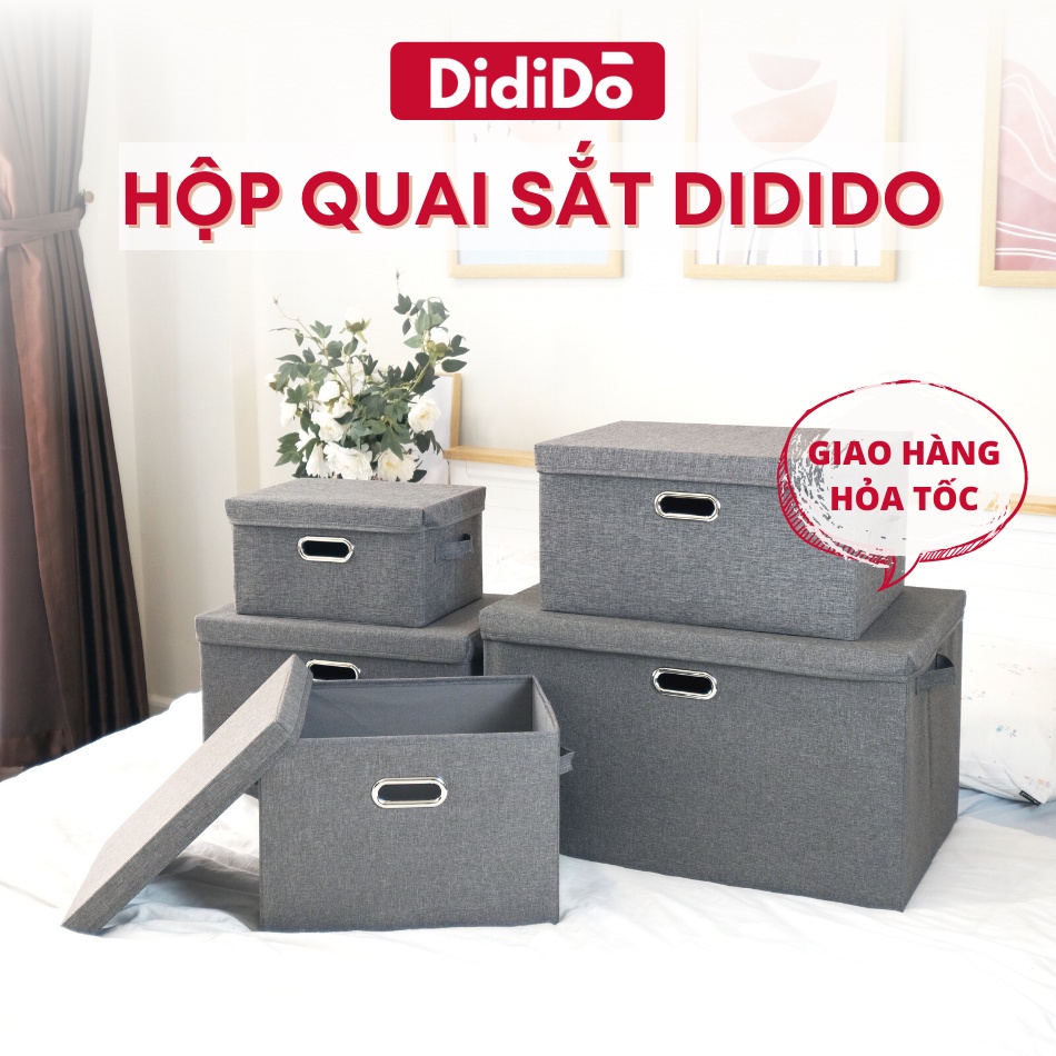 Hộp đựng đồ quai sắt DidiDo màu xám, hộp đựng chăn màn, sách vở, quần áo