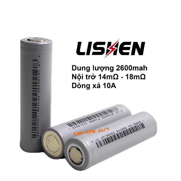 Pin Sạc Chính Hãng Lishen Xám 18650 2600mAh Dòng Xả 10A