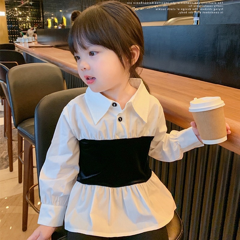 (16-32kg)Áo Sơ Mi Tay Dài Cá Tính Kiểu Hàn Quốc Dễ Phối Đồ Cho Bé Gái