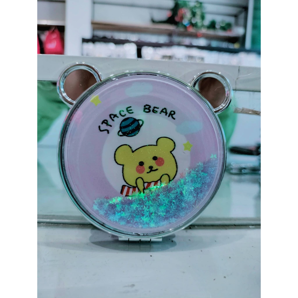 Gương Mini 2 Mặt Cầm Tay Hình Gấu Có Kim Tuyến, gương 2 mặt thời trang