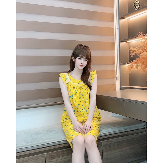 Đồ bộ LỤA BÔNG PHỐI REN VUÔNG CỔ MỀM MÁT DỄ THƯƠNG thời trang
