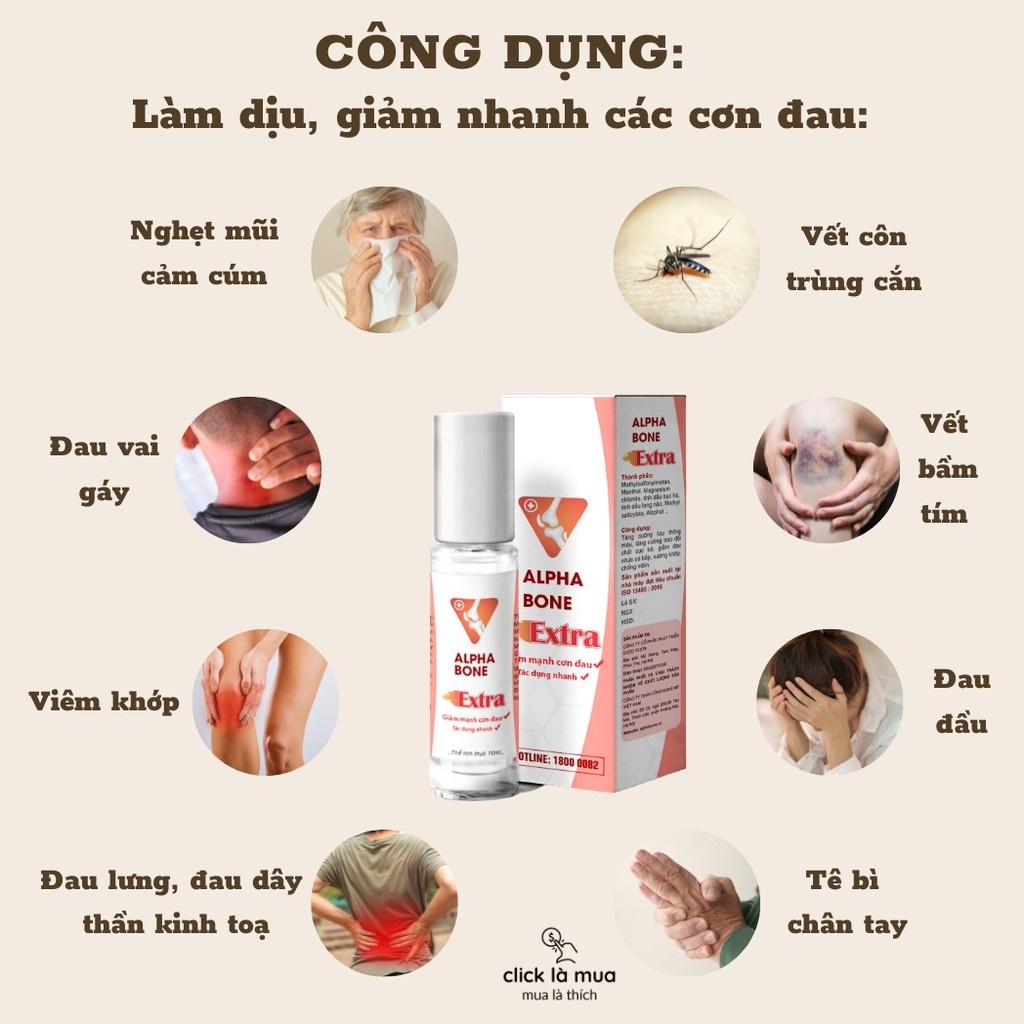Dầu xoa bóp xương khớp Alphabone Extra tăng cường lưu thông máu, dầu lăn massage cổ vai gáy, thoát vị đĩa đệm
