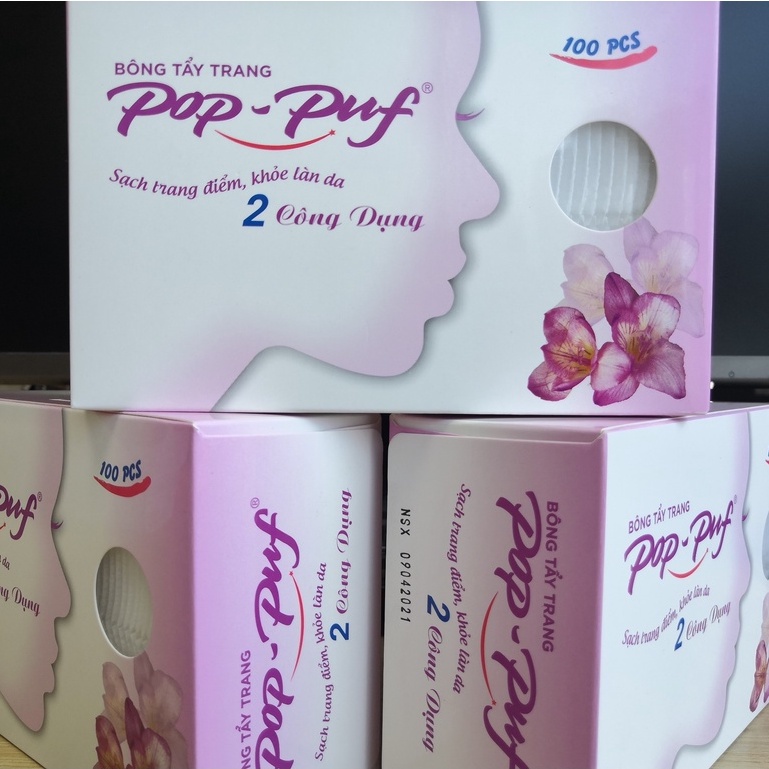 Bông tẩy trang POP PUF 100pcs (100 miếng/1 hộp - hàng có sẵn - chính hãng) siêu mềm