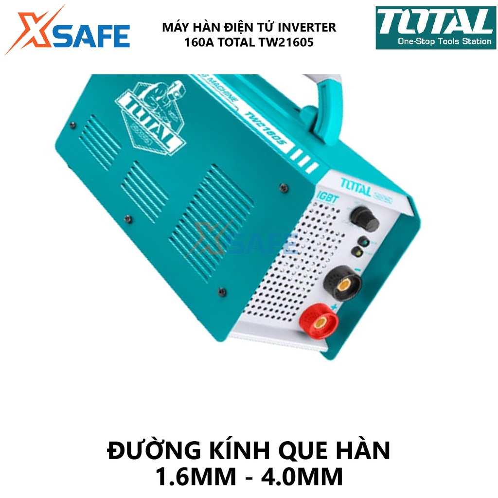 Máy hàn điện tử TOTAL TW21605 Máy hàn Inverter MMA Nguồn vào 6.3 kVA 65V Dòng điện 10-160A Điện cực hàn Ø1.6-4.0