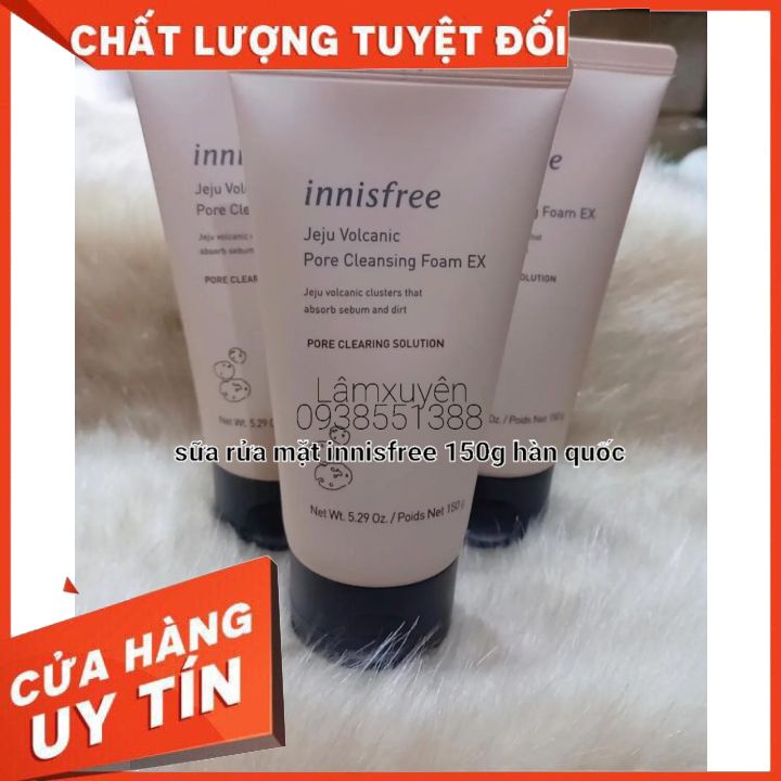 Sữa Rửa Mặt Tro Núi Lửa–Innisfree Jeju Volcanic Pore Cleansing Foam 150mllàm sạch bụi bẩn,bã nhờn,giúp da sáng