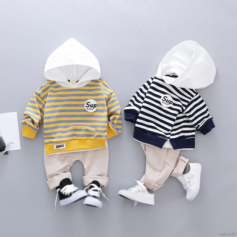 Set áo Hoodies sọc ngang + quần dài cho bé trai