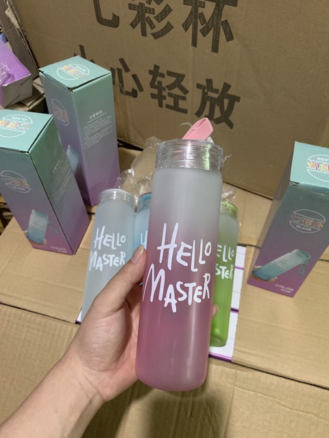 Bình nước thủy tinh Hello Master chai to 450ml siêu hót cho mùa hè _Giá Rẻ