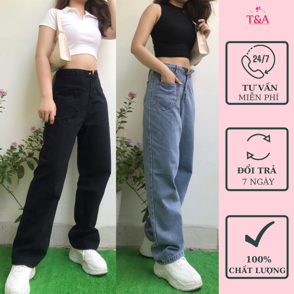 Quần Jeans Nữ Ống Suông Rộng SIMPLE JEANS Lưng Siêu Cao - Hình chính chủ 515