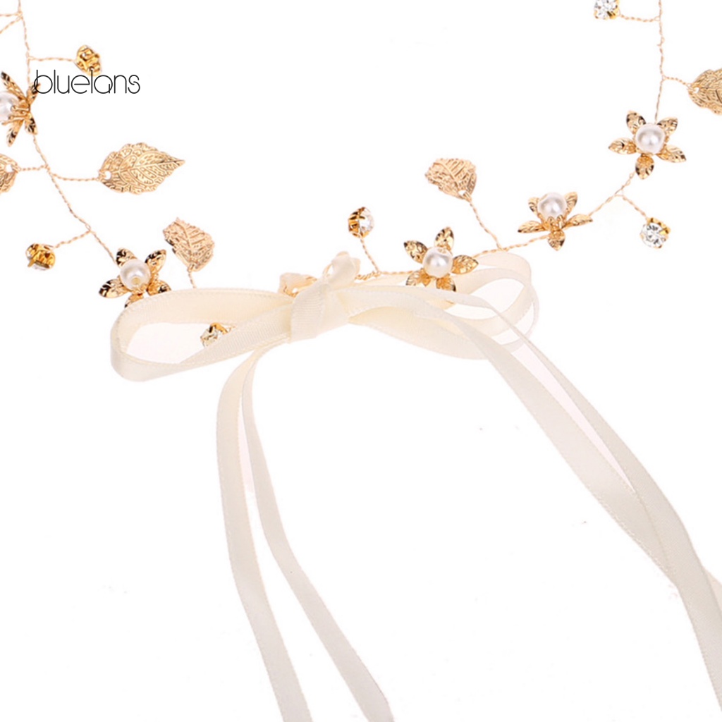 Băng Đô Cài Tóc Đính Ngọc Trai Nhân Tạo Hình Hoa Lá Cho Cô Dâu