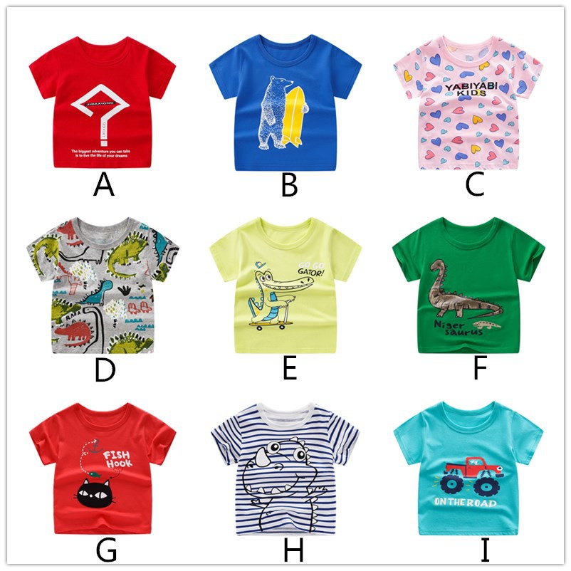 【TS】2-13Y Kids Short Sleeve Tshirt Baby Boys Girls Cartoon Cotton Material Short Sleeve Top Cute Shirt