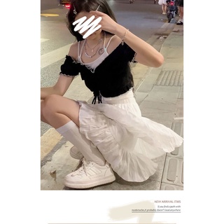 Set áo hai dây và áo khoác ngoài croptop tay ngắn dây rút ôm dáng vừa vặn đáng yêu dành cho học sinh nữ (Có bán lẻ)