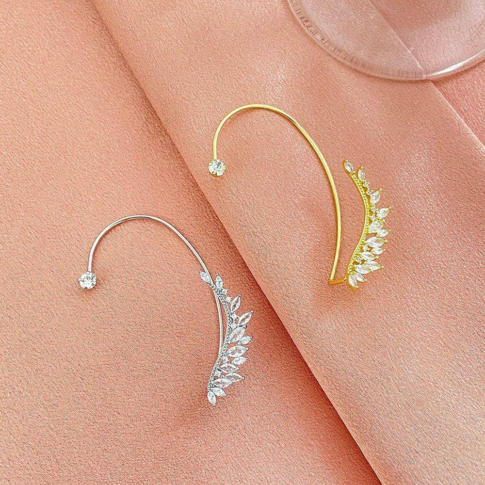QQMALL Bông Tai Hình Cánh Lá Lấp Lánh Phong Cách Hàn Quốc Cho Nữ