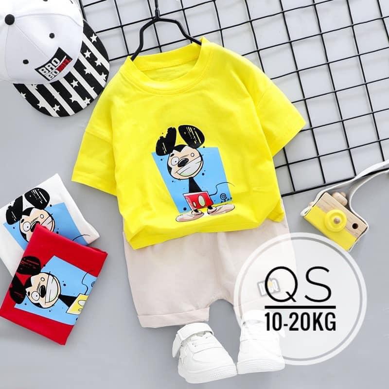 "SALE SALE 20%" [Free ship 500k] Sét bộ áo cotton quần đũi 3 màu in hình chuột Mickey cho bé trai từ 1 đến 7 tuổi.