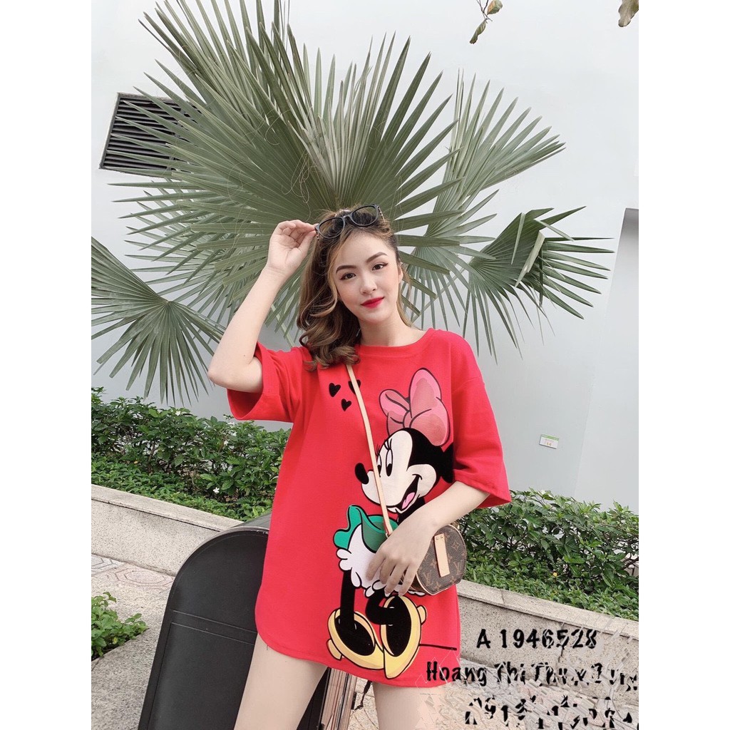 Áo thun nữ chuột Mickey (ảnh thật) trắng đỏ
