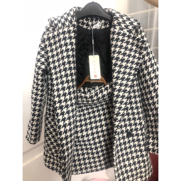 Sét áo váy dạ phong cách houndstooth retro sang chảnh Ulzzang Hàn Quốc A106