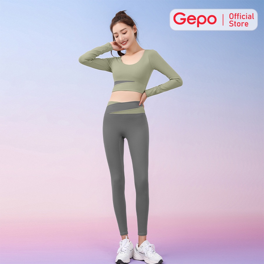 Áo Croptop Dài Tay Chuyên Tập Gym Yoga Có Miếng Đêm Ngực Ôm Sát Body GEPO GP214