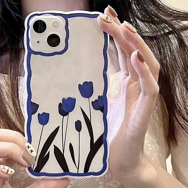 Ốp Điện Thoại Mềm Hình Hoa Tulip Xanh Dương Cho Iphone 11 12 13 Pro MAX X XR XS MAX 6 7 8 Plus