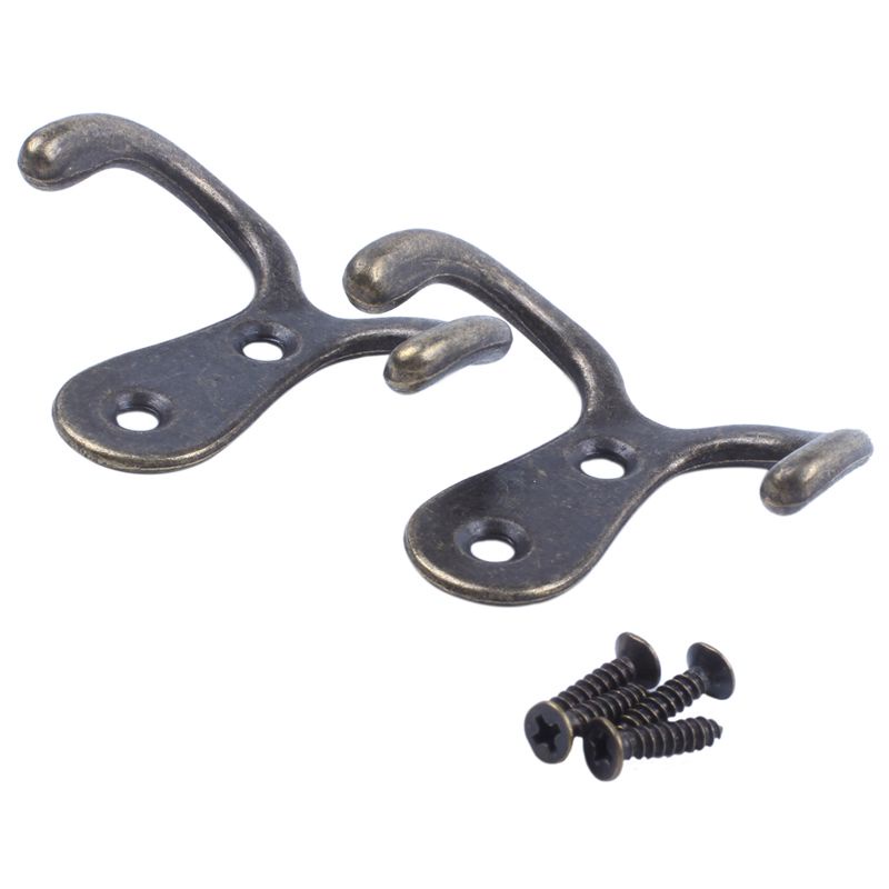 2 x Móc vít Móc đôi kim loại cổ điển Móc treo tường bằng kim loại Áo khoác đồng cổ cho mũ