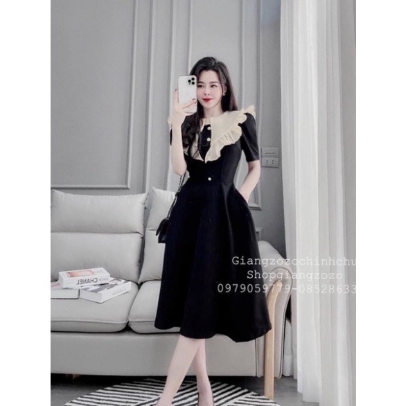 Váy Xoè Maxi Cổ Bèo Trắng