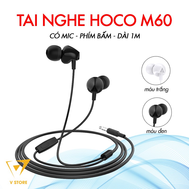 Tai nghe có dây Hoco M60 M40 có mic đàm thoại dùng cho iphone samsung oppo xiaomi - màu đen/ trắng tn1[hoco đà nẵng]