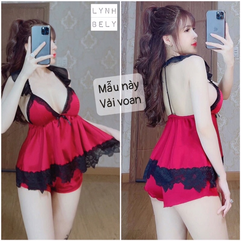❤️ĐỒ NGỦ VOAN ĐÙI SEXY 1 DÂY LƯNG PHỐI REN ĐEN SIÊU XINH❤️