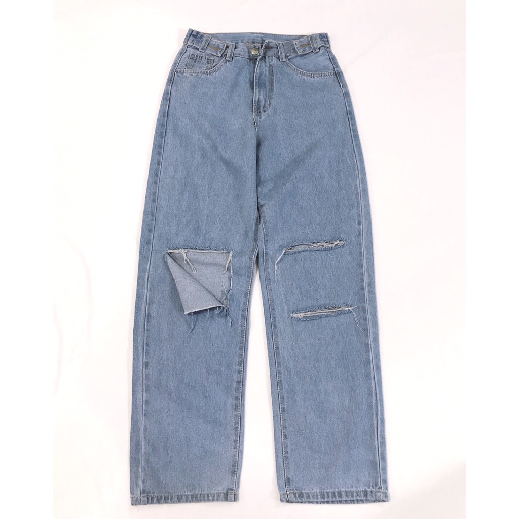 Quần Jean Ống Rộng XANH RÁCH Ulzzang Unisex 1hitshop | BigBuy360 - bigbuy360.vn