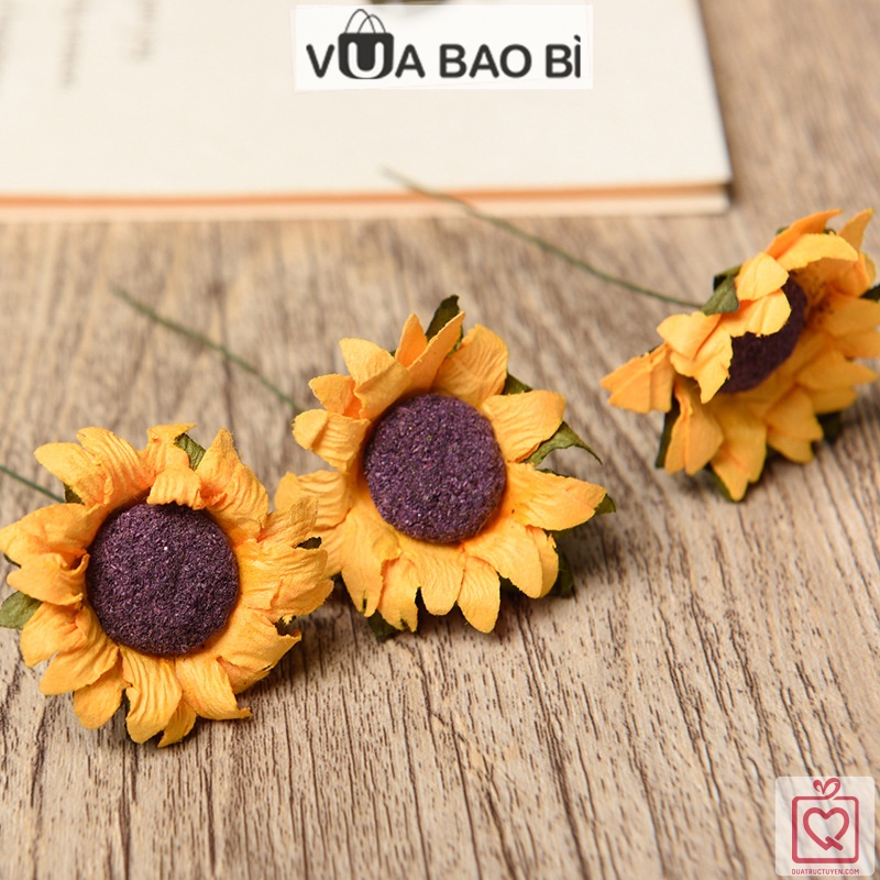 Hoa hướng dương giấy set 10/30/50 bông, hoa hướng dương khô gắn hộp quà, thiệp handmade vintage màu kraft VUABAOBI