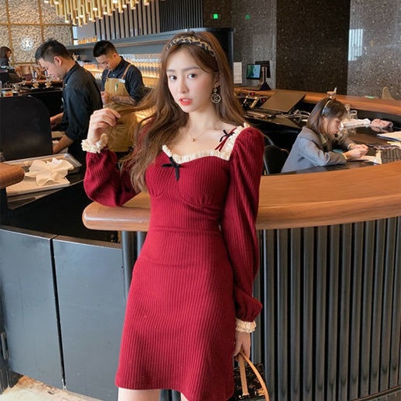 Đầm Ren Tay Dài Dáng Ôm Thời Trang Phương Tây Kiểu Hàn Quốc Cho Nữ đầm bầu váy nữ váy bé gái váy dài chân váy dài váy nữ chân váy dài