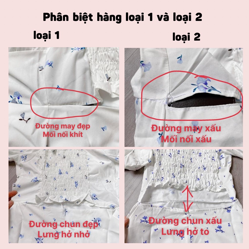 Váy đầm nữ hoa nhí cổ vuông dáng ngắn tay phồng hở lưng có mút ngực Shop Đậu Xinh - V520