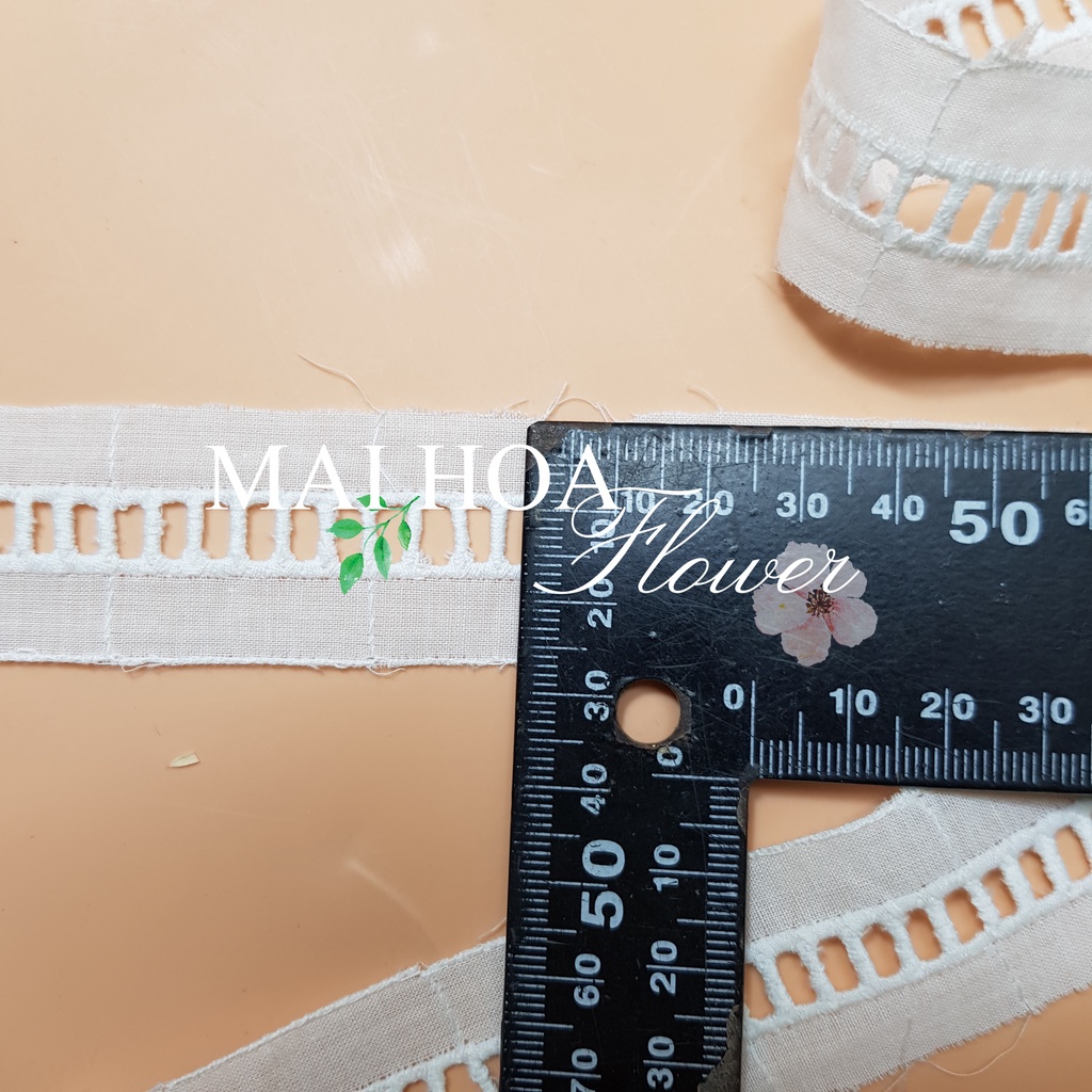 [Size 1cm] Dây ren viền trang trí quần áo chất vải thô boi trắng họa tiết bậc thang dài 13 mét rộng 1cm Maihoafabricr