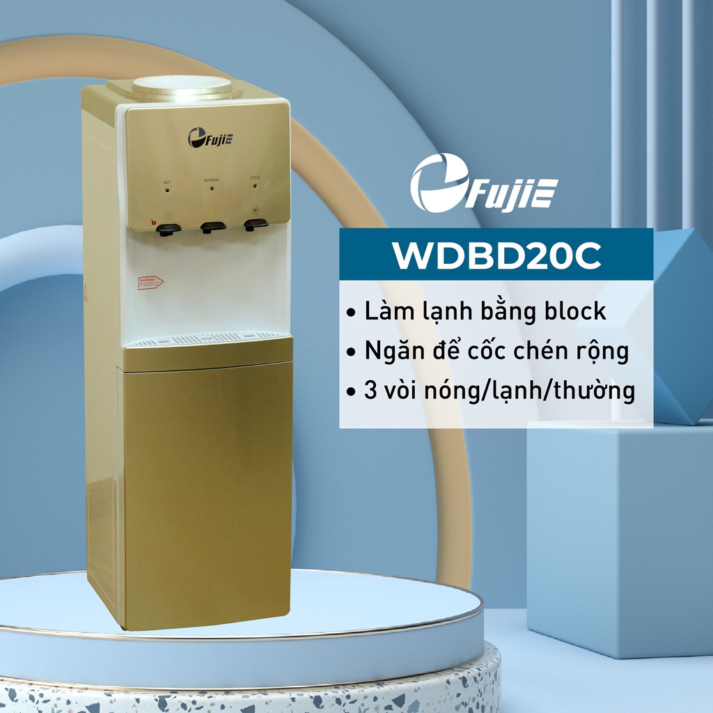 Cây nước nóng lạnh 3 vòi FujiE nhập khẩu làm lạnh Block có khóa vòi nóng, tự ngắt an toàn tiết kiệm điện