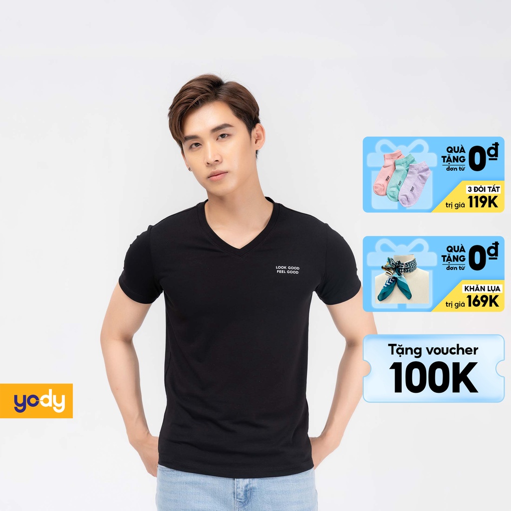 Áo thun nam trơn cổ tim cotton basic YODY PPM3997