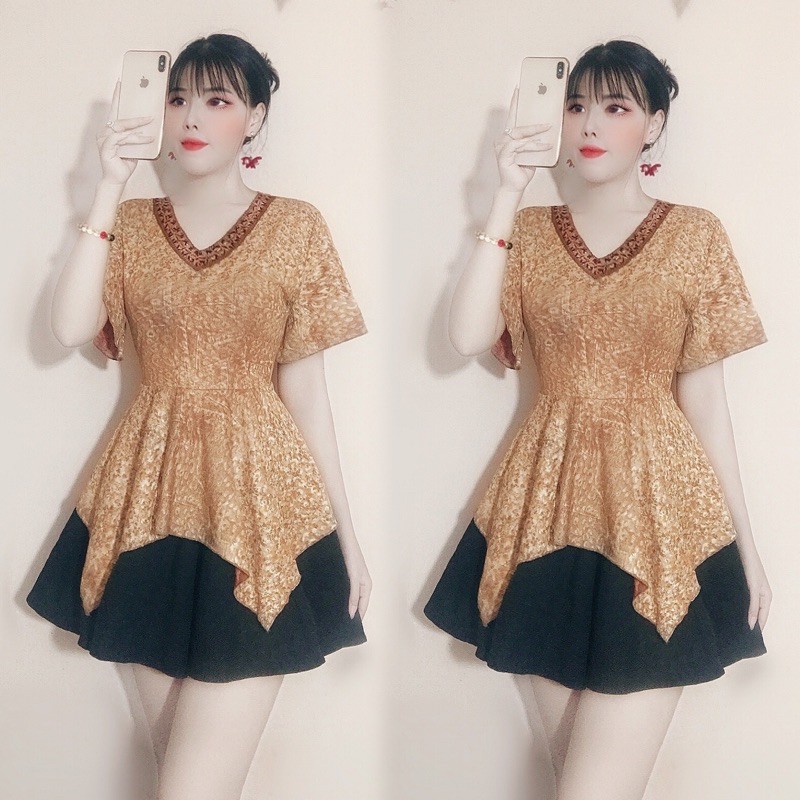 Áo Peplum cổ tim A-114