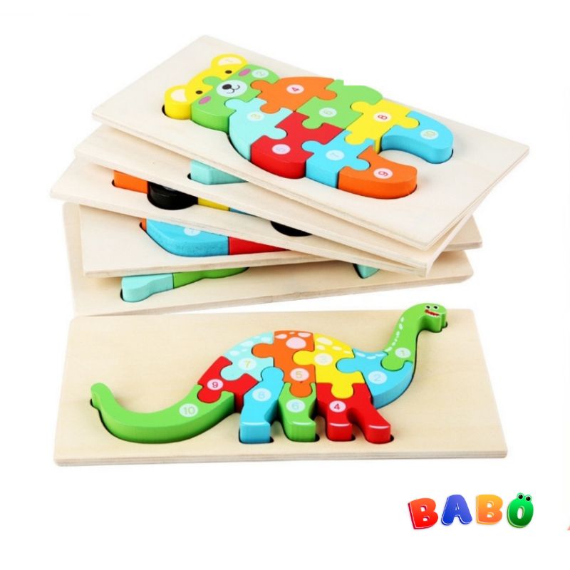 Đồ chơi gỗ xếp hình giáo dục sớm cho bé, Bảng đồ chơi Trẻ em bằng gỗ 3D câu đố với mảnh ghép lớn, Nhiều mẫu - BABO