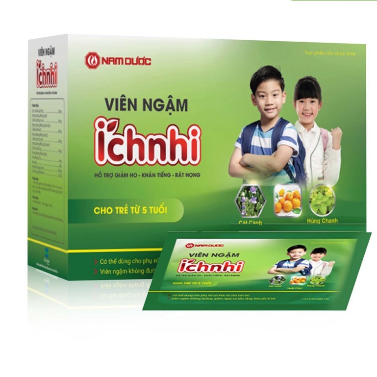 Viên ngậm Ích Nhi hộp 30 viên ngậm hỗ trợ giảm ho, đau họng, khàn tiếng cho trẻ em, phụ nữ có thai, cho con bú