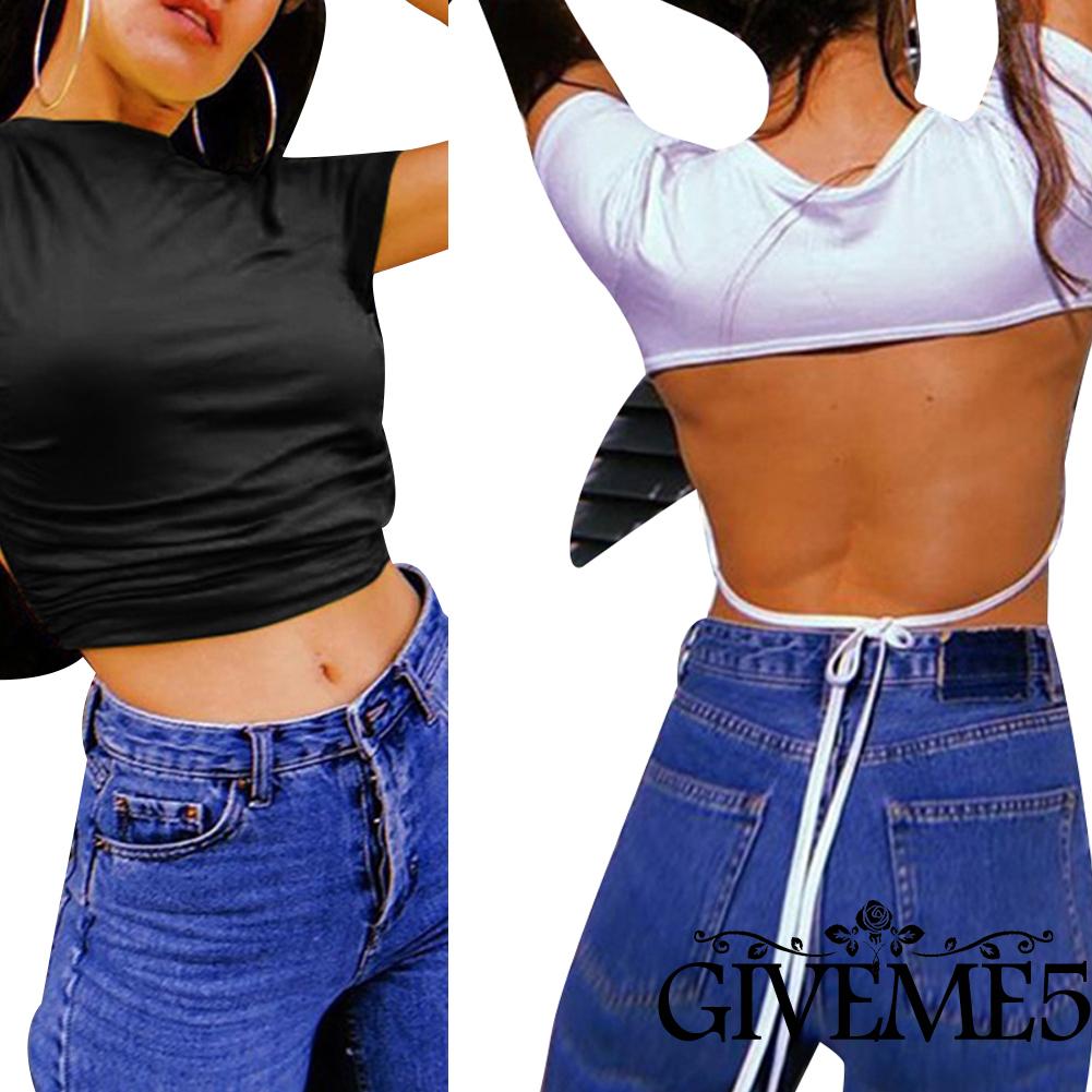 Áo Thun Nữ Ngắn Tay Hở Lưng Quyến Rũ