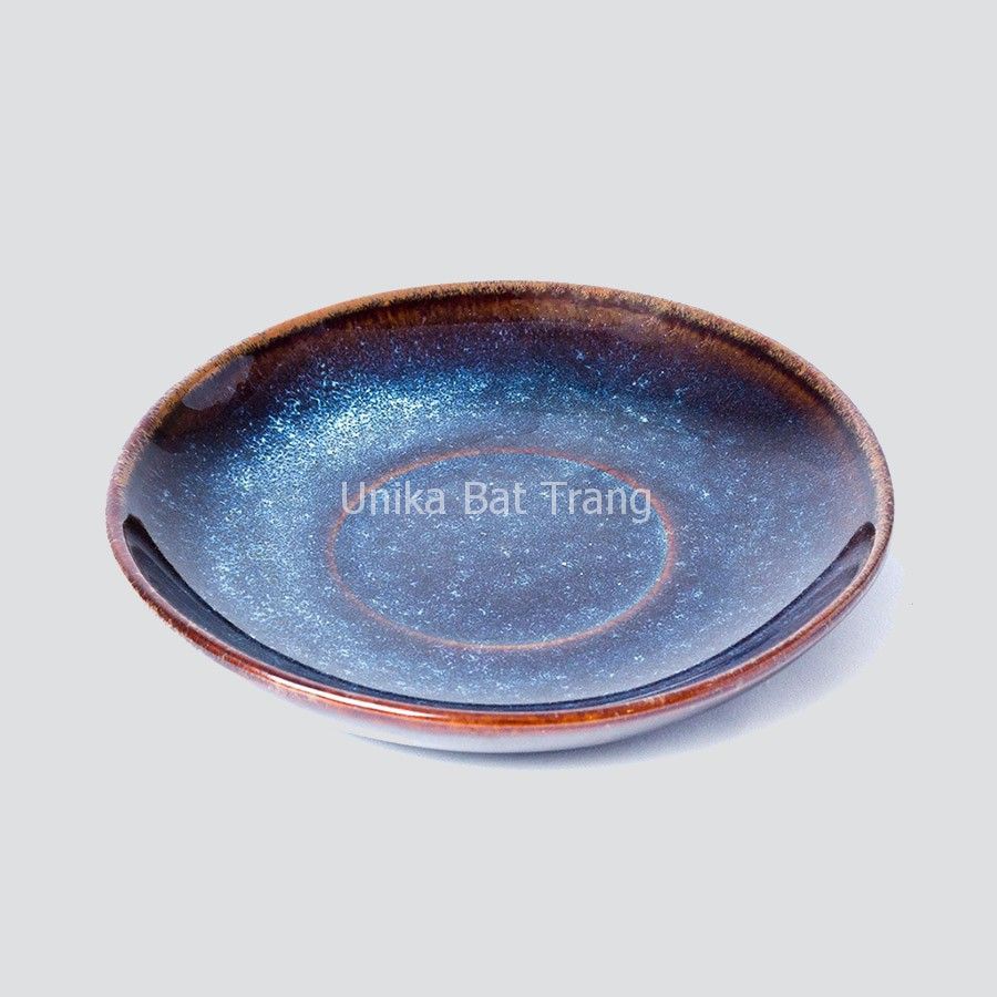 Đĩa Lót Cốc Men Xanh Hoả Biến D12cm - Đĩa Gốm Cao Cấp Bát Tràng