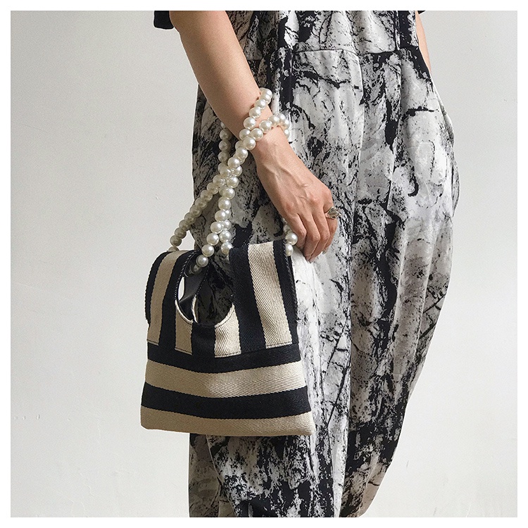 Jasmin Noir Shoulder Bags Canvas Cloth Embroidered with Artificial Pearls Fashion 2021 For Women