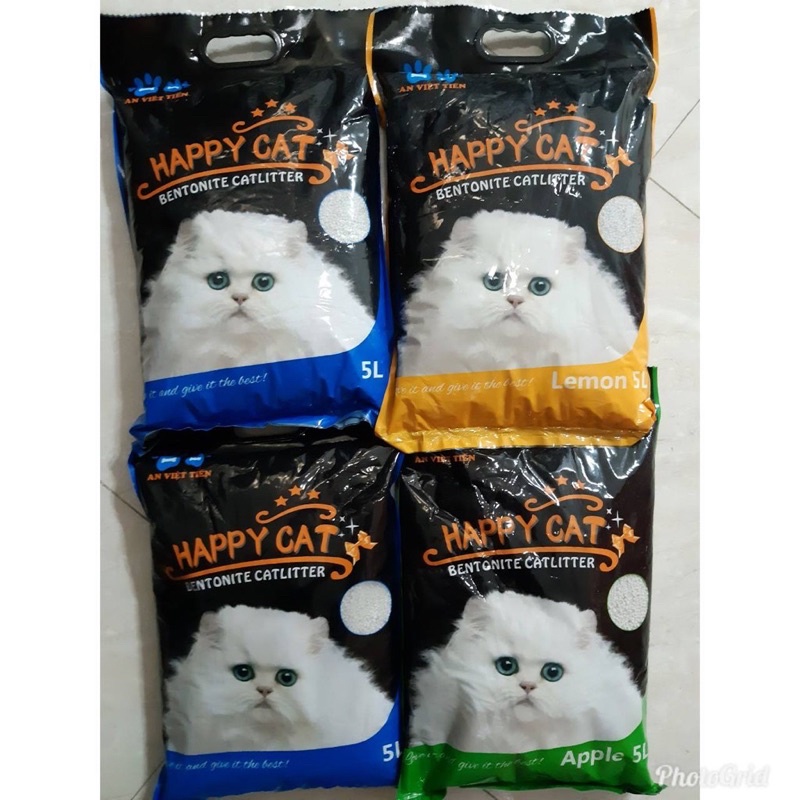 ( HOẢ TỐC LIÊN QUẬN ) - Cát vệ sinh mèo Happy Cat - vón cứng khử mùi tốt hương thơm dịu nhe - Túi có quai xách 5L