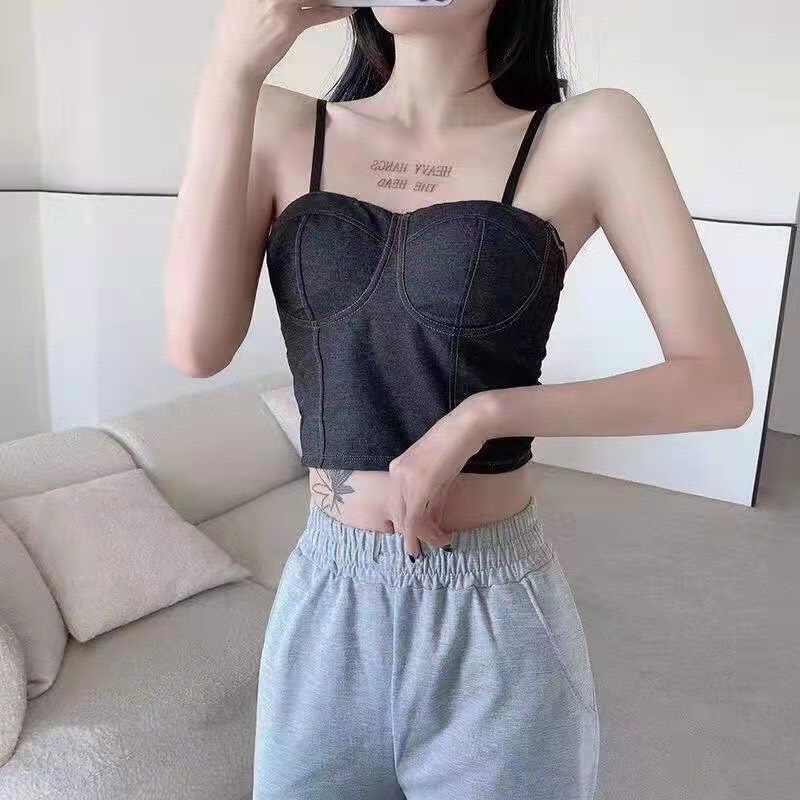 Áo lót nữ LENABRA, áo bra bò 2 dây cup ngực có đệm croptop lưng chun quyến rũ Hàn Quốc