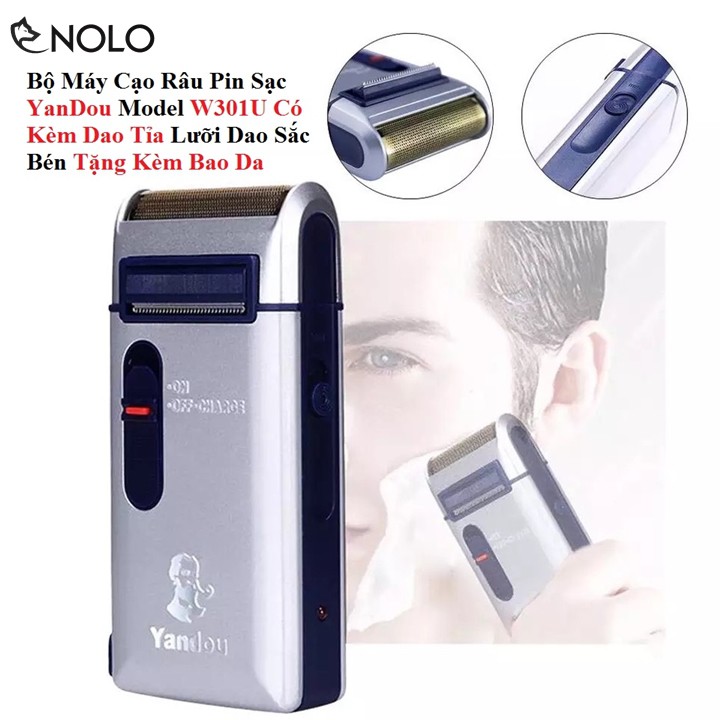 Máy Cạo Râu Pin Sạc YanDou Model W301U Có Kèm Dao Tỉa Lưỡi Dao Sắc Bén Tặng Kèm Bao Da