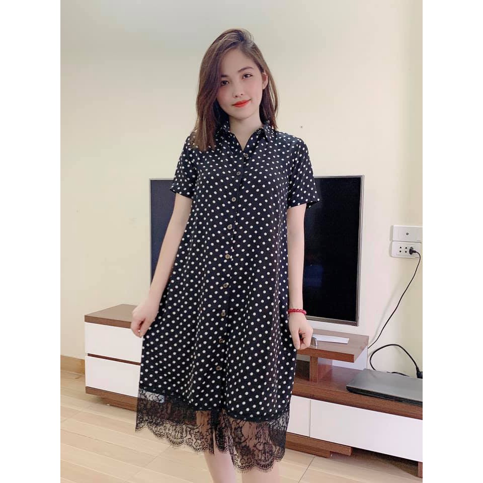 Đầm bầu sơ mi chấm bi siêu đẹp
