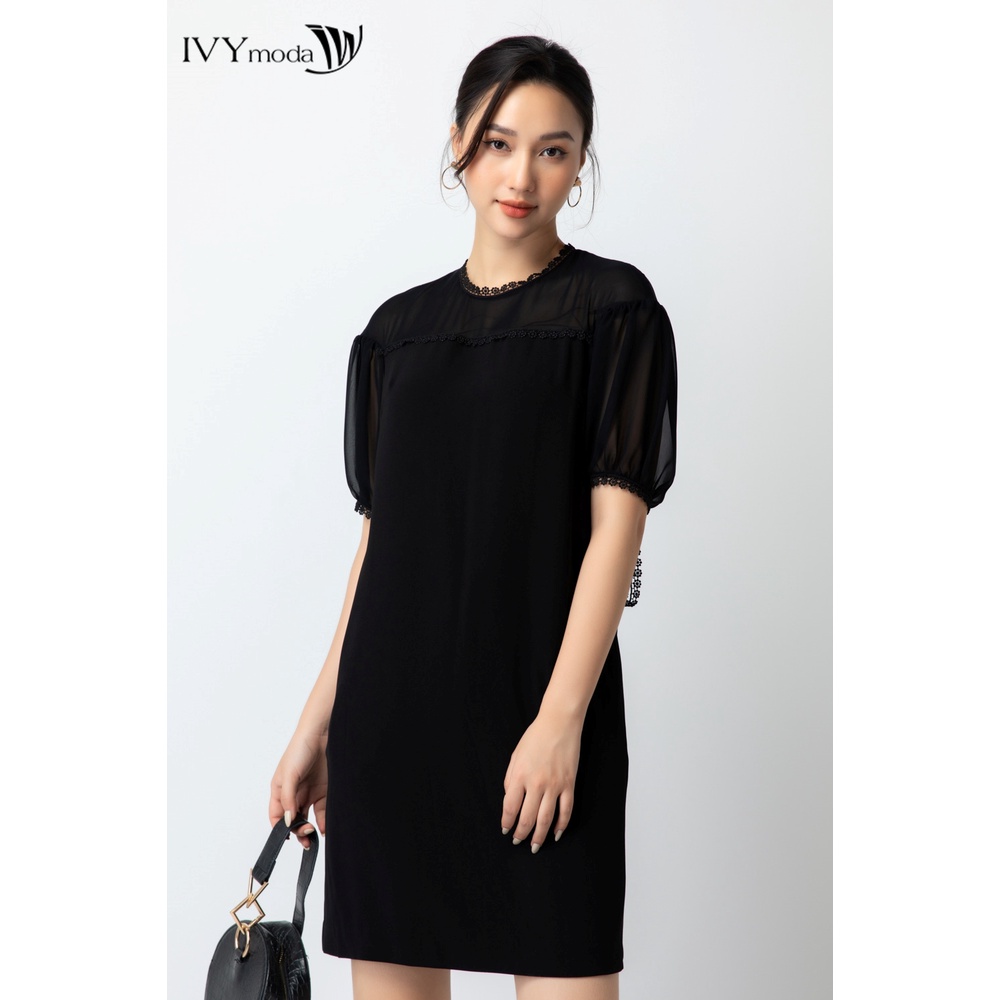 Đầm suông phối đăng ren IVY moda MS 47M6685