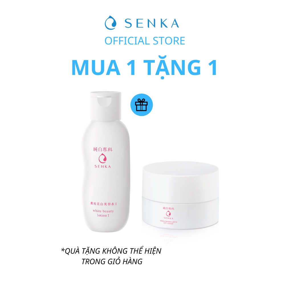 Kem dưỡng chống nắng ban ngày 50g & Nước dưỡng làm mềm trắng da Senka White Beauty 200ml