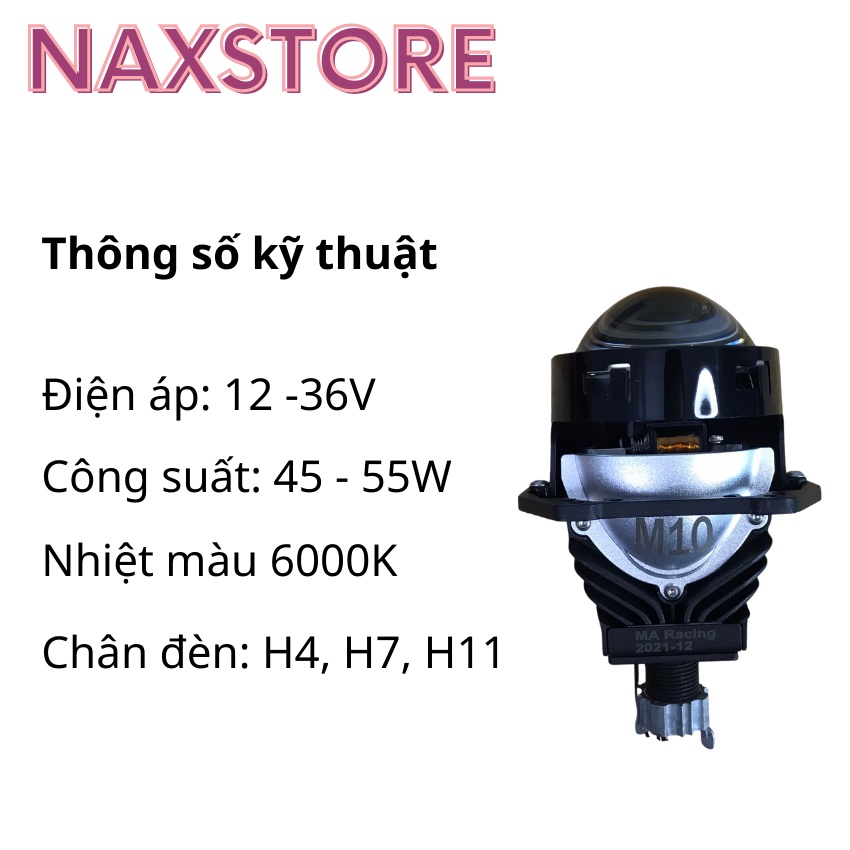 Đèn pha led bi cầu 3.0 siêu sáng lens tím kèm phụ kiện chân đèn H4 H7 H11